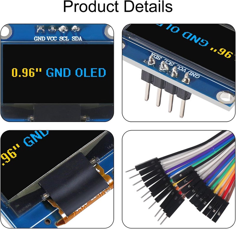 XIITIA 6pcs 0.96 inch OLED IIC I2C Display Module SSD1306 128x64 LCD Screen Driver with 30pin Dupont Cables for Arduino(Yellow Blue/GND Screen) - Image 3